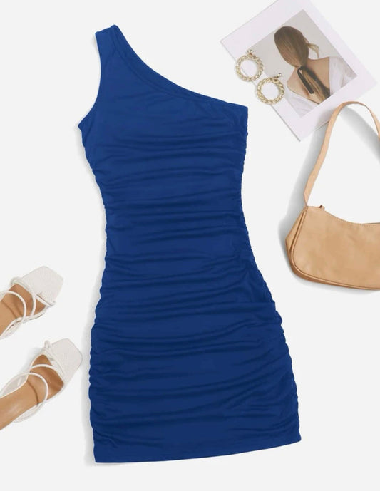 One Shoulder Scrunched Bodycon Dress